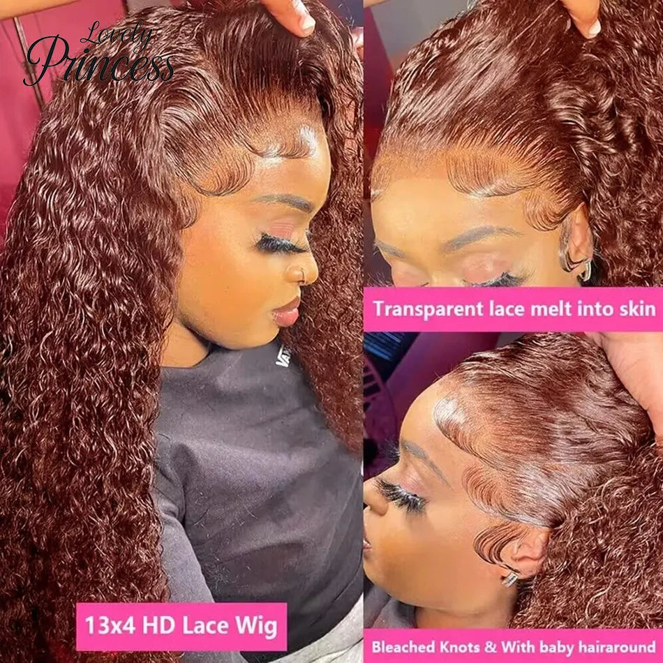 13x4 Reddish Brown Deep Curly Lace Frontal Wigs 13x6 Lace Frontal Human Hair Wigs Deep Wave Fall Colored Human Hair Lace Wigs